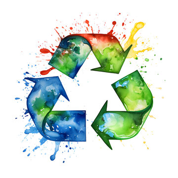 Colorful watercolor Recycle logo splash art 