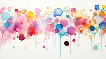 Fotobehang Abstract multicolored polka dots watercolor ink background. Irregular splashes of ink, round paint spots. Generative AI © Ibnu