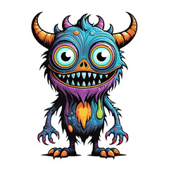 Naklejka premium Monster cartoon character design illustration on transparent background