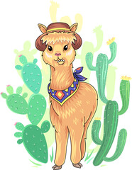 Vector Fun Llama Dressed up Illustration