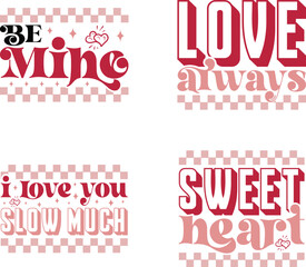 Retro Valentine's Day clipart bundle, groovy fun romantic characters for sublimation, print, commercial use. ,
