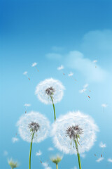 Beautiful white dandelion on blue background