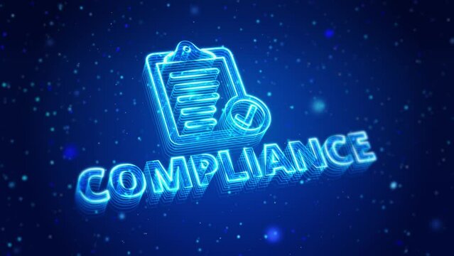 Compliance Digital Technology Virtual Screen HUD Hologram Hi Tech Loop. Representation of Business Laws, Regulations and Standards, Ethical Practices, Regulations, law, standards, requirements, audit