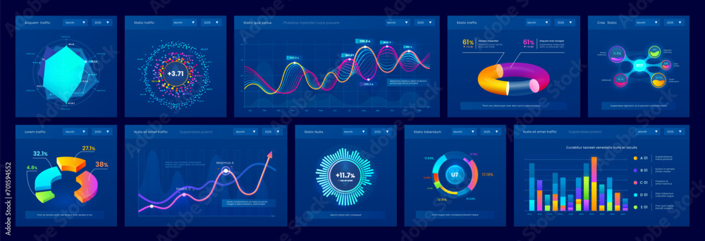 Aufkleber dashboard data charts, graphs and info diagrams, vector infographics element. presentation charts fo