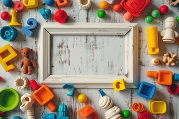 Frame of colorful kids toys 