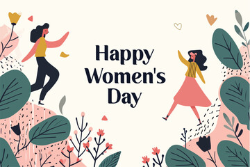 Happy Women's day greeting background, party flyer  or poster, vector illustration, flat color style