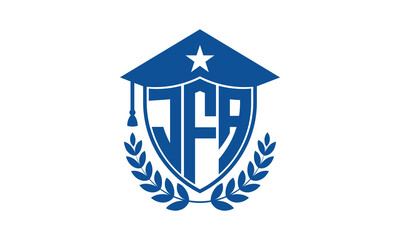 JFA three letter iconic academic logo design vector template. monogram, abstract, school, college, university, graduation cap symbol logo, shield, model, institute, educational, coaching canter, tech