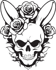 illustration of a skull with ears of a rabbit and roses