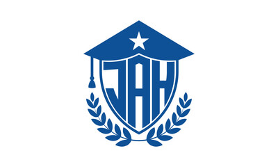 JAH three letter iconic academic logo design vector template. monogram, abstract, school, college, university, graduation cap symbol logo, shield, model, institute, educational, coaching canter, tech