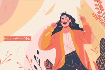Happy Women's day greeting background, party flyer  or poster, vector illustration, flat color style