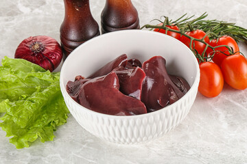 Raw turkey liver in a bowl ready for cooking