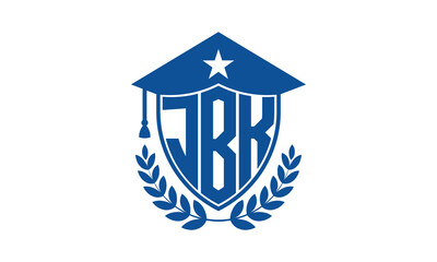 JBK three letter iconic academic logo design vector template. monogram, abstract, school, college, university, graduation cap symbol logo, shield, model, institute, educational, coaching canter, tech