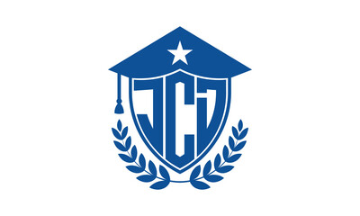 JCD three letter iconic academic logo design vector template. monogram, abstract, school, college, university, graduation cap symbol logo, shield, model, institute, educational, coaching canter, tech