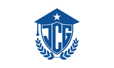 JCG three letter iconic academic logo design vector template. monogram, abstract, school, college, university, graduation cap symbol logo, shield, model, institute, educational, coaching canter, tech