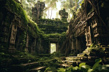 Mysterious ruins of Beng Mealea temple in Cambodia, AI Generated - obrazy, fototapety, plakaty