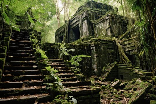 Ruins of Beng Mealea temple in Cambodia. Borneo, AI Generated