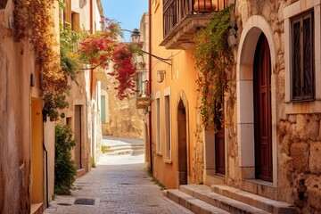 Old street in Rethymno, Crete island, Greece, AI Generated
