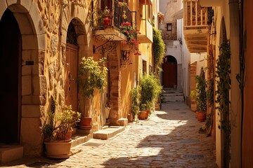 Narrow street in the old town of Mdina, Malta, AI Generated