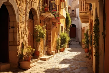 Photo sur Plexiglas Ruelle étroite Narrow street in the old town of Mdina, Malta, AI Generated