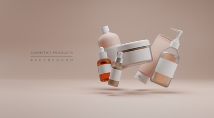 Cosmetic product mockups with pastel color background for presentation of cosmetic.3D rendering