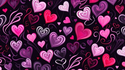 Fototapeta premium Happy Valentine's Day. Vector hand drawn seamless pattern with hearts. Decor for Valentine's Day, weddings. Print for gift paper, packaging, wallpapers, clothes, textiles. Generative Ai