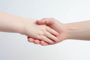 Mother holding her baby's hand on white background, closeup shot, AI Generated