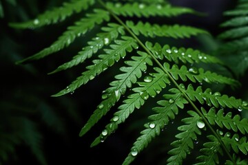 Fototapeta na wymiar Macro capture of delicate fern leaves adorned with glistening rainwater droplets