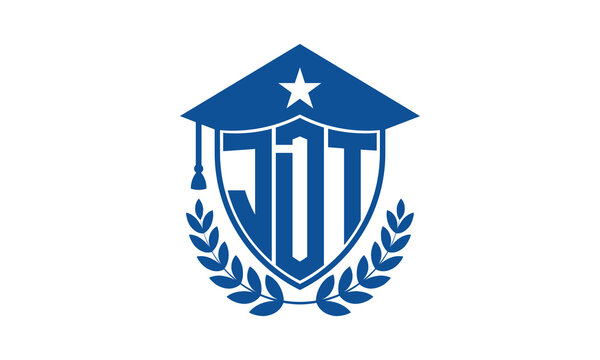 JDT three letter iconic academic logo design vector template. monogram, abstract, school, college, university, graduation cap symbol logo, shield, model, institute, educational, coaching canter, tech
