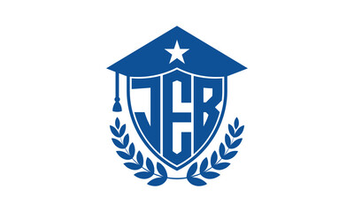 JEB three letter iconic academic logo design vector template. monogram, abstract, school, college, university, graduation cap symbol logo, shield, model, institute, educational, coaching canter, tech