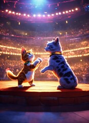 Cinematic, a dog and a cat in a boxing ring

