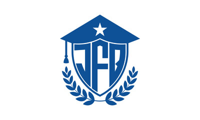 JFQ three letter iconic academic logo design vector template. monogram, abstract, school, college, university, graduation cap symbol logo, shield, model, institute, educational, coaching canter, tech