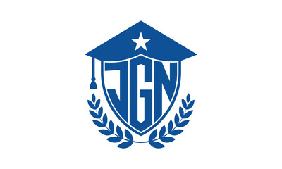 JGN three letter iconic academic logo design vector template. monogram, abstract, school, college, university, graduation cap symbol logo, shield, model, institute, educational, coaching canter, tech