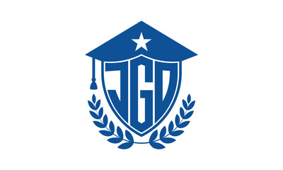 JGO three letter iconic academic logo design vector template. monogram, abstract, school, college, university, graduation cap symbol logo, shield, model, institute, educational, coaching canter, tech