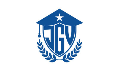 JGV three letter iconic academic logo design vector template. monogram, abstract, school, college, university, graduation cap symbol logo, shield, model, institute, educational, coaching canter, tech