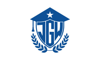 JGW three letter iconic academic logo design vector template. monogram, abstract, school, college, university, graduation cap symbol logo, shield, model, institute, educational, coaching canter, tech