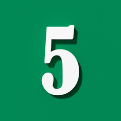 White number five 5 on green background.