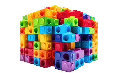 Creating Magic with Colorful Rainbow Toy Bricks on White or PNG Transparent Background