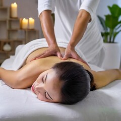 Fototapeta na wymiar A woman receiving a back oil massage