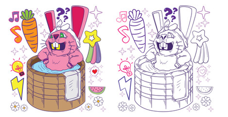 cute animal doodle illustration for book drawing page