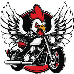 motorcycle with wings and rooster.