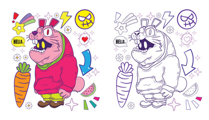 cute animal doodle illustration for book drawing page