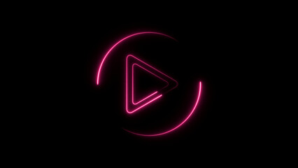 Music play button icon in glowing neon circle and pass icon illustration.