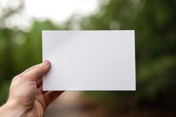 Hand man holding white paper blank for letter paper. empty card, Copy spec for text.