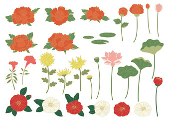Vector illustration of Korean traditional flowers.