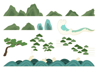 Vector illustration of Korean traditional landscape. - obrazy, fototapety, plakaty