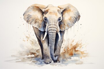 Watercolor artwork featuring a gentle elephant against a pure white background.
