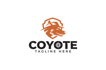 coyote with cowboy hat logo design for hunting outdoor sport club - obrazy, fototapety, plakaty