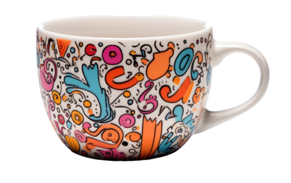 Whimsical Designs on Display Sharpie Mug Delights on White or PNG Transparent Background