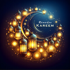 Ramadan Kareem Greeting Card, Happy Ramadan Kareem poster design, Generative AI	