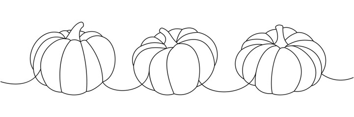 Set of pumpkins. Halloween pumpkins one line continuous drawing. Autumn halloween vegetables continuous one line illustration.